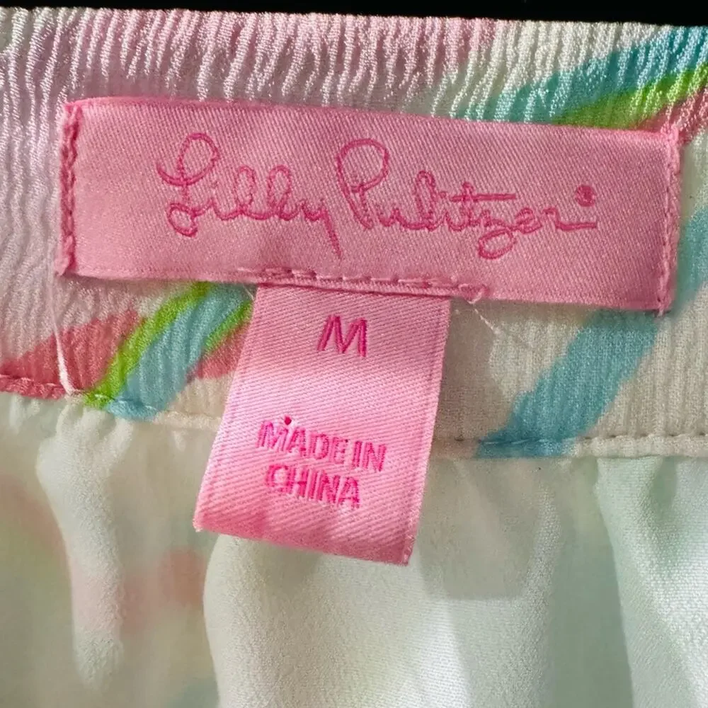 Lilly Pulitzer 100% Silk Pastel Tropical Print Oversize Tunic Dress M Coastal